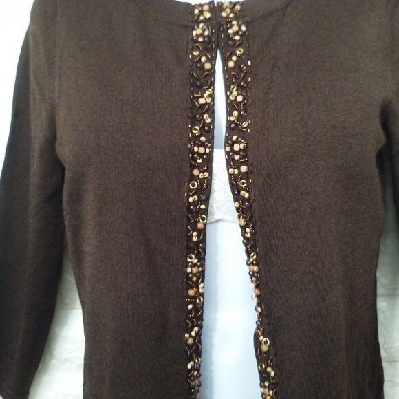 Vintage Y2K Jones New York Open-Front Cardigan Fine Knit Sweater -S(4) Beaded - Picture 3 of 10